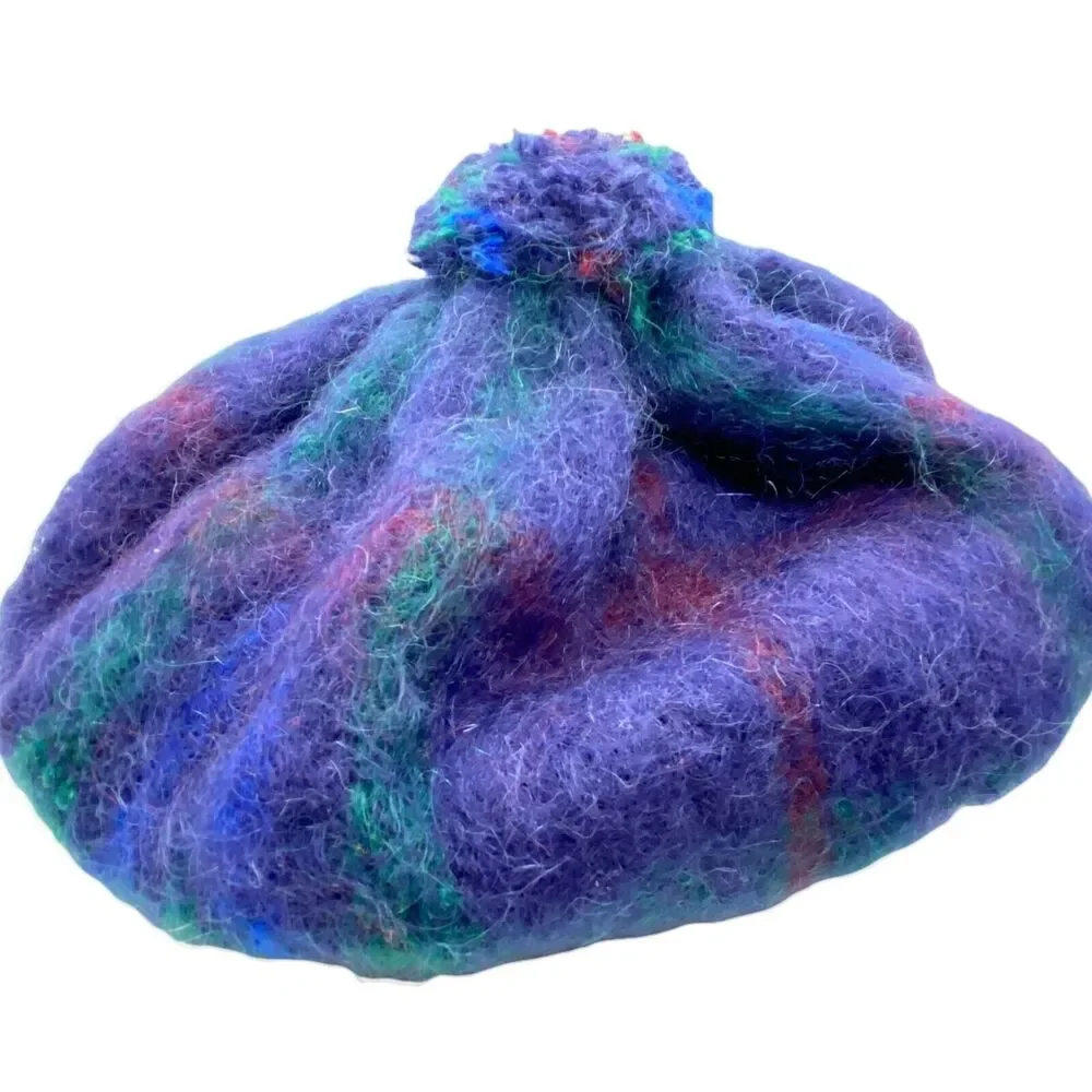 Beret Hat Tam Cap Vtg Cushendale Womens Blue Green Fitted Deadstock Winter 6 7/8 - Picture 3 of 9
